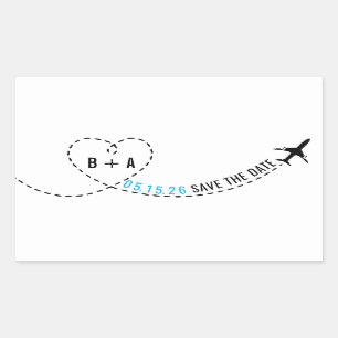 Aeroplane Route Monogram Wedding Date Personalised Rectangular Sticker