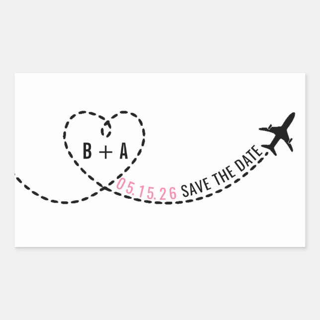 Aeroplane Route Monogram Wedding Date Personalised Rectangular Sticker (Front)