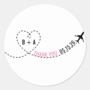 Aeroplane Route Monogram Wedding Date Thank You Classic Round Sticker