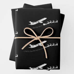 Aeroplane Santa Sleigh Reindeer Christmas Pilot Wrapping Paper Sheet