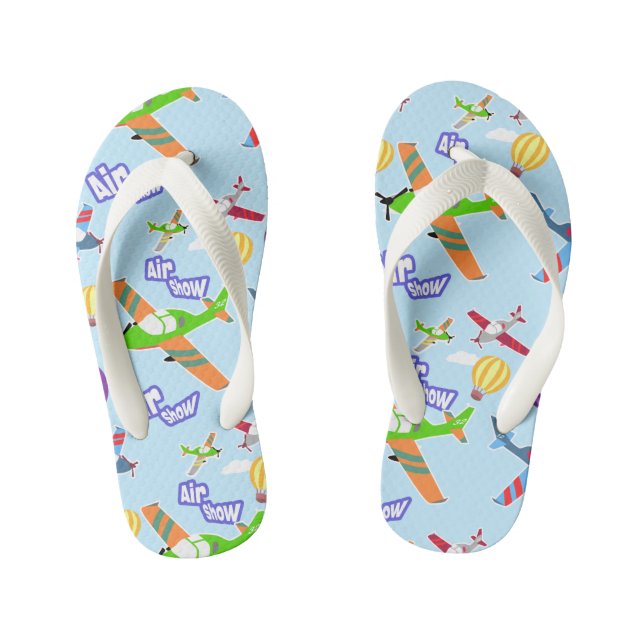 Aeroplane Show Blue Kid's Flip Flops (Footbed)