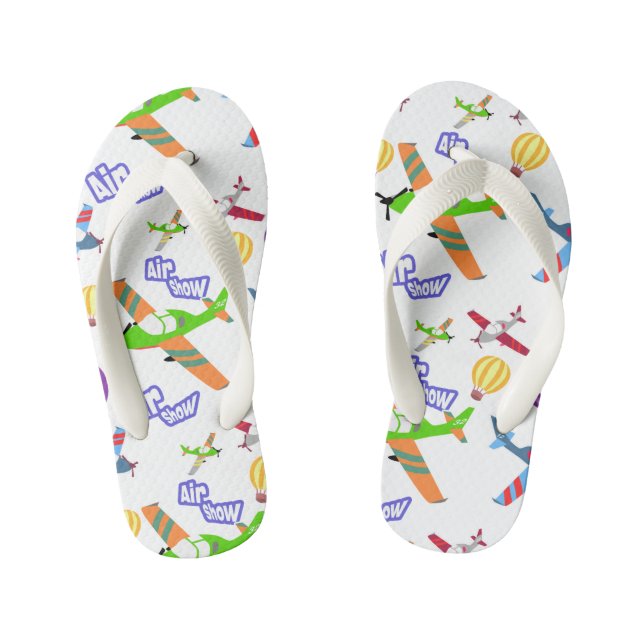 Aeroplane Show White Kid's Flip Flops (Footbed)