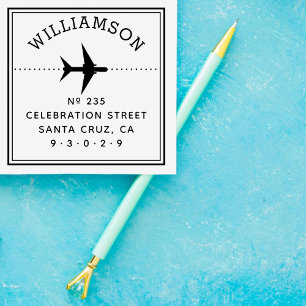 Aeroplane Silhouette   Family Name & Return Addres Self-inking Stamp