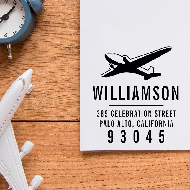 Aeroplane Silhouette | Family Name Return Address Rubber Stamp (Creator Uploaded)
