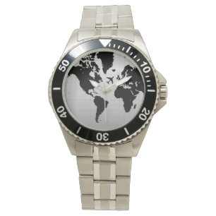 aeroplane silhouette over black world map watch