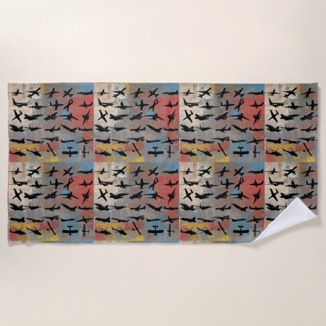 Aeroplane Silhouettes Beach Towel (Front)