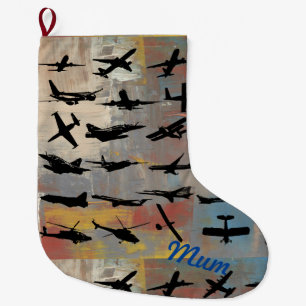 Aeroplane silhouettes small christmas stocking