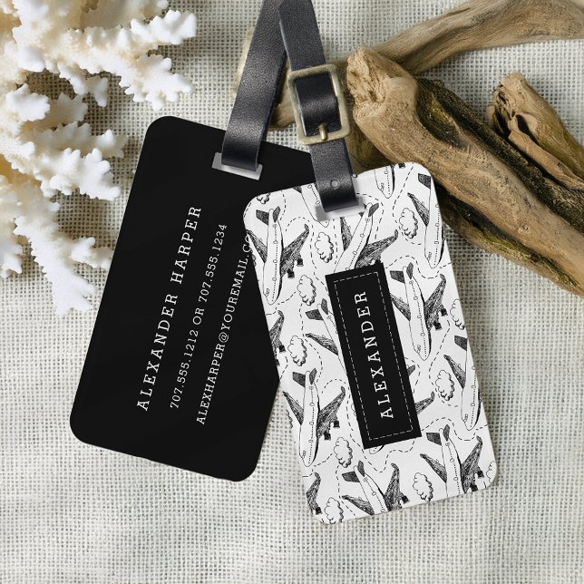 Aeroplane Sketch Personalised Luggage Tag (Creator Uploaded)