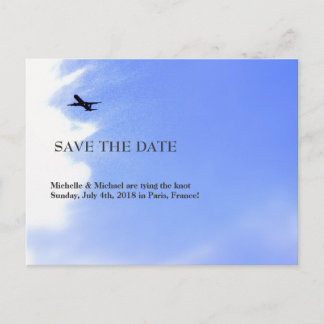Aeroplane Sky Destination Save-the-Date Announcement Postcard