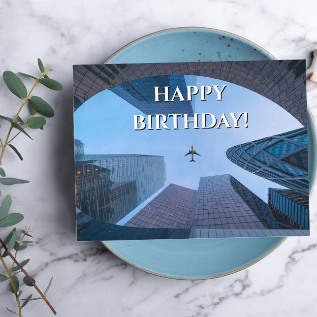 Aeroplane & Skyscraper photo,Cool Aviation Birthda Postcard (Creator Uploaded)
