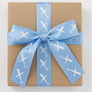 Aeroplane Soaring High in Formation on Sky Blue Satin Ribbon