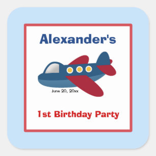 Aeroplane Square Favour Stickers (6 Large)