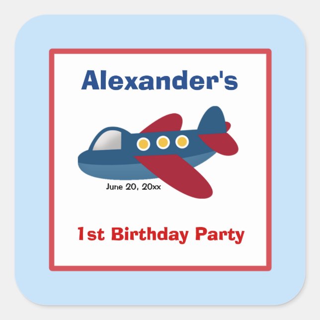 Aeroplane Square Favour Stickers (6 Large) (Front)