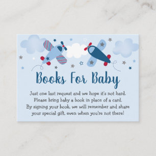 Aeroplane Stars Clouds Baby Shower Book Request Enclosure Card