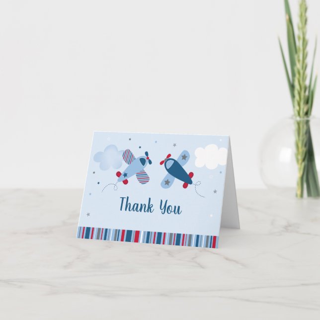 Aeroplane Stars Clouds Birthday Thank You Card (Front)