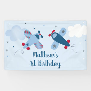 Aeroplane Stars Clouds Boy Birthday Banner