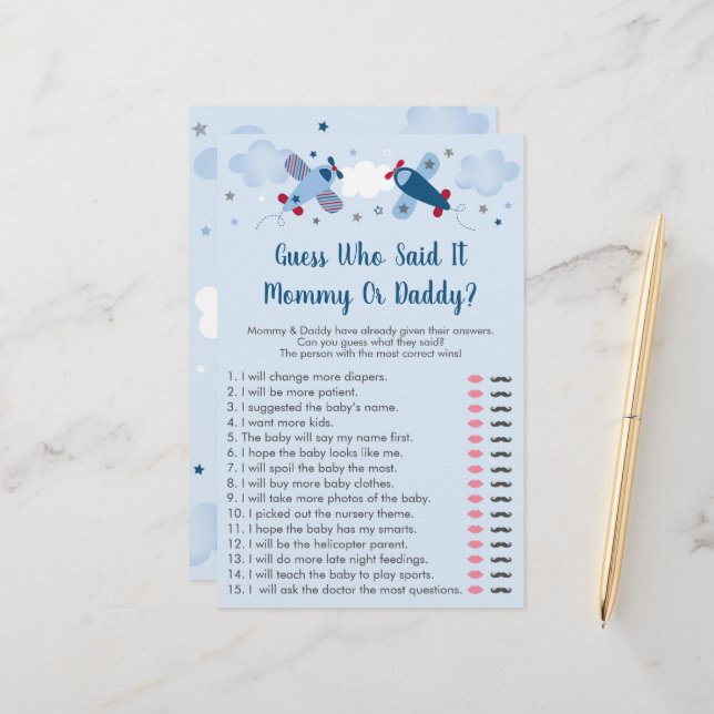 Aeroplane Stars Clouds Guess Who Said It Baby Game (Front/Back In Situ)