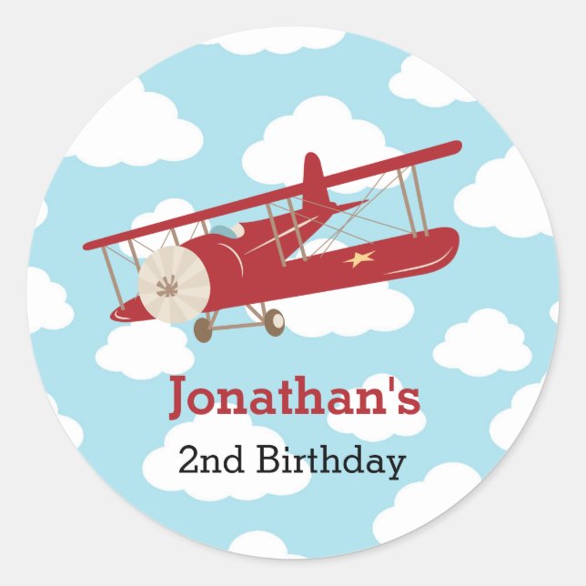 Aeroplane Stickers (Vintage Red Plane Boy Favour (Front)