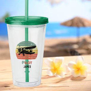 Aeroplane & Sunset,Vintage Retro, Green Acrylic Tumbler