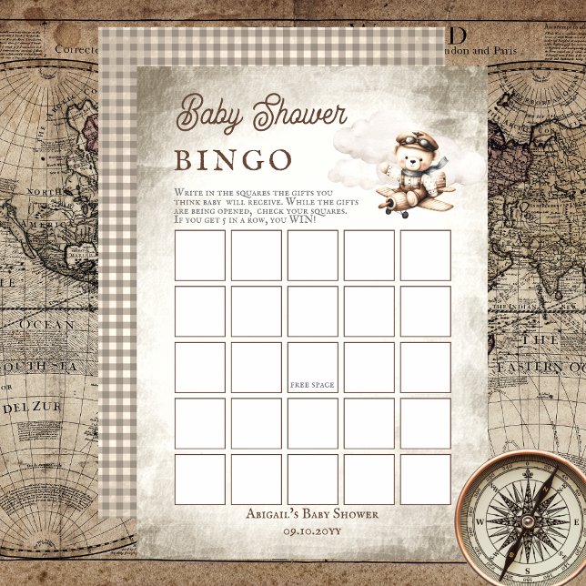 Aeroplane Teddy Bear Baby Shower Bingo Game (Cute "Special Delivery Via Airmail . . . It's A Boy!" Teddy Bear | Airplane Baby Shower Bingo Game)