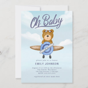 Aeroplane Teddy Bear Baby Shower Invitation