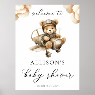 Aeroplane teddy bear baby shower welcome sign