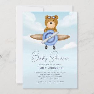 Aeroplane Teddy Bear Boy Baby Shower Invitation