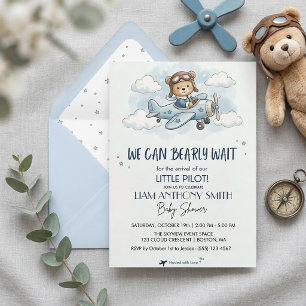 Aeroplane Teddy Bear Boy Baby Shower Invitation