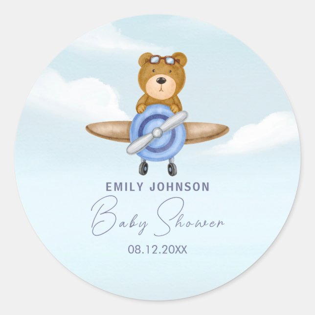 Aeroplane Teddy Bear  Classic Round Sticker (Front)