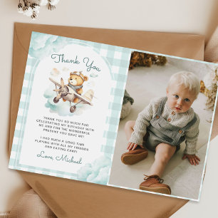 Aeroplane Teddy Bear Pastel 1st Birthday Photo Thank You Card