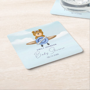 Aeroplane Teddy Bear Square Paper Coaster