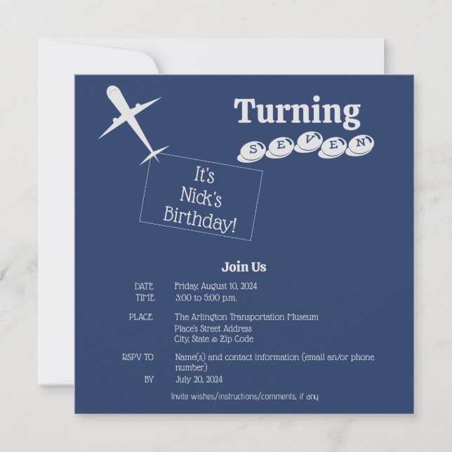 Aeroplane Template Birthday Invitation Card (Front)