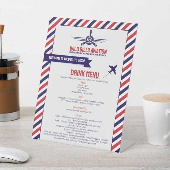 Aeroplane Themed Drink Menu - Aviation, Pilot Menu Pedestal Sign (In SItu)