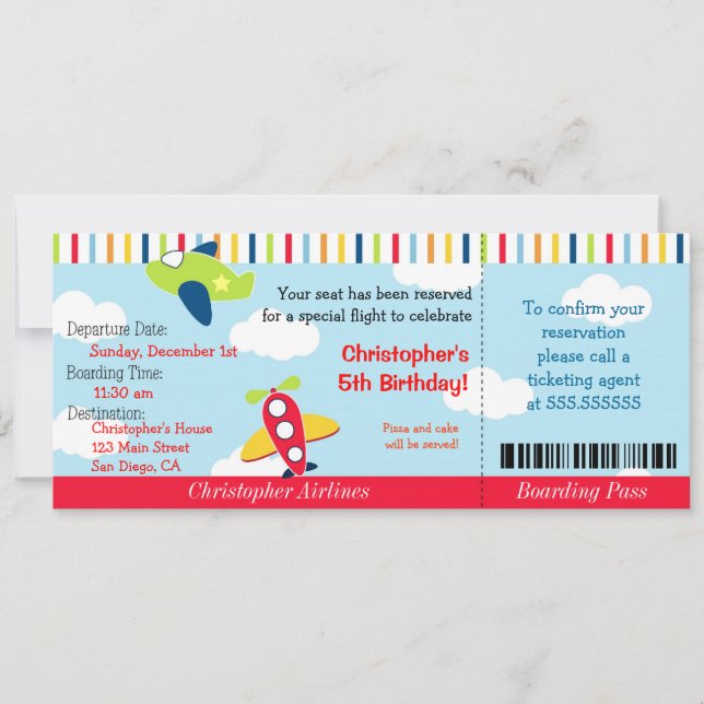 Aeroplane Ticket Birthday Invitation (Front)