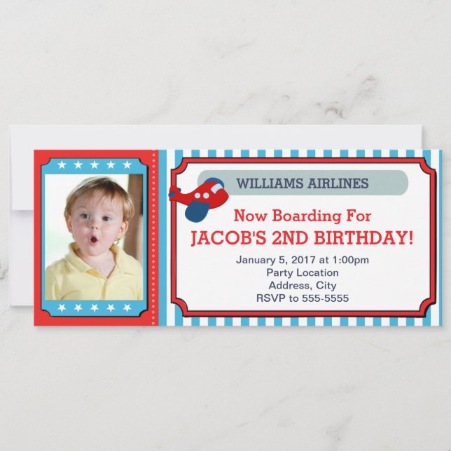 Aeroplane Ticket Birthday Invitation Photo Card (Front)
