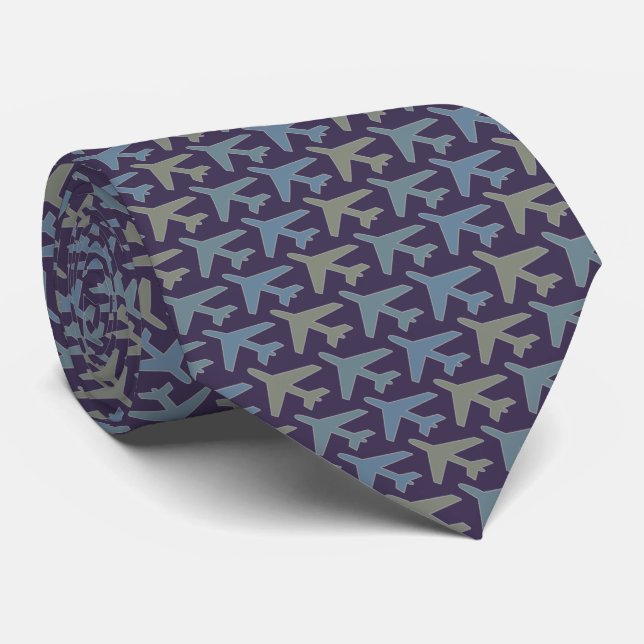 Aeroplane Tie Armani Grey on Deep Purple (Rolled)