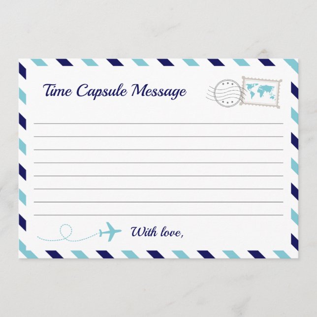Aeroplane Time Capsule Baby Boy Shower 1st Birthda Advice Card (Front)