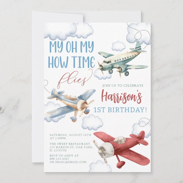 Aeroplane Time flies Plane Birthday Party Invitation (Front)