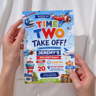 Aeroplane Time Two Take Off 2nd Birthday Invitation