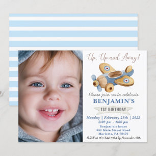 Aeroplane Toy 1st Birthday with Your Photo Invitation