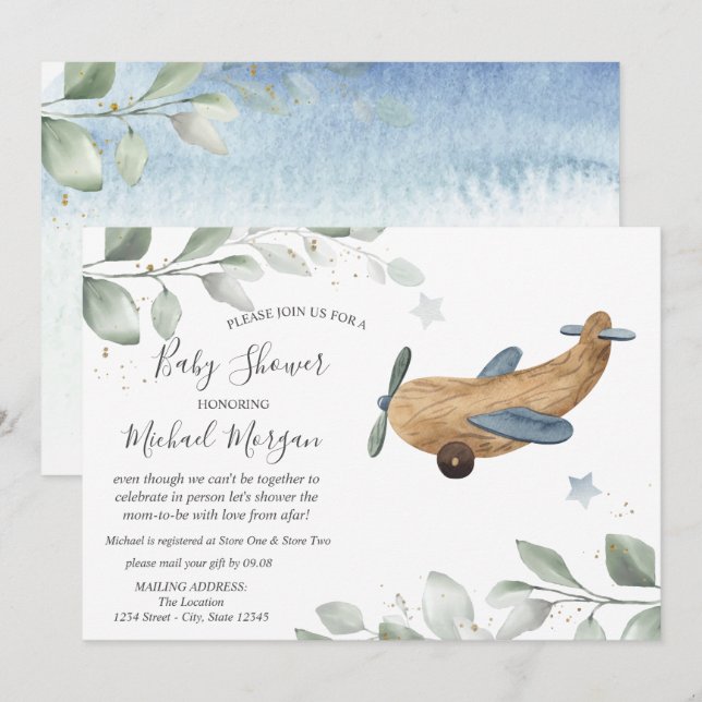Aeroplane Toy Baby Shower By Mail  Invitation (Front/Back)