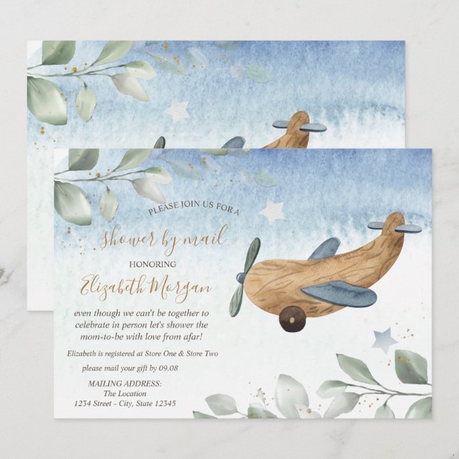 Aeroplane Toy Virtual Baby Shower By Mail Invitation (Front/Back)