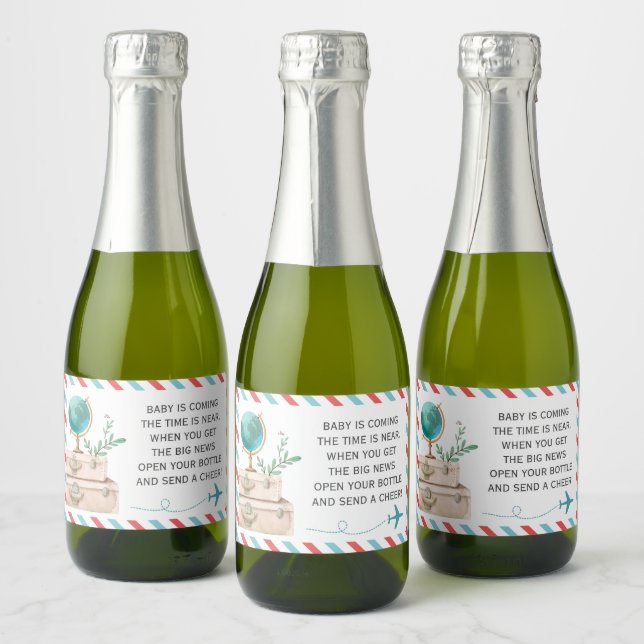 Aeroplane Travel Baby Shower Sprinkle Mini Wine Sparkling Wine Label (Bottles)
