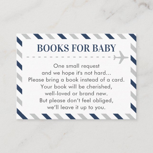 Aeroplane Travel Books for Baby Boy Shower Request Enclosure Card (Front)