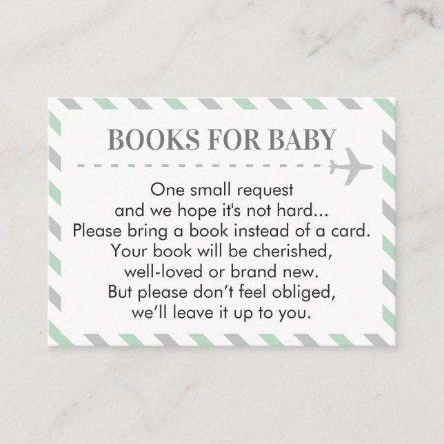 Aeroplane Travel Books for Baby Shower Request Enclosure Card (Front)