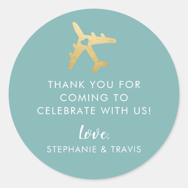 Aeroplane Travel Destination Thank You Favour Classic Round Sticker (Front)