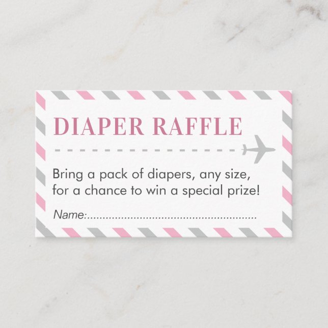 Aeroplane Travel Diaper Raffle Ticket Baby Shower Enclosure Card (Front)