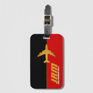 aeroplane travel monogrammed red/black luggage tag