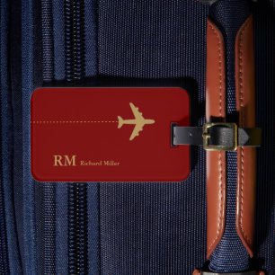 Aeroplane Travel Personalised Dark Red  Luggage Tag