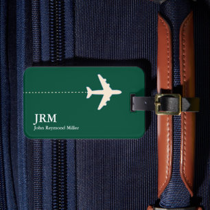 Aeroplane Travel Personalised Hunter-Green Luggage Tag